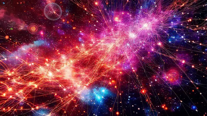 Cuerdas cósmicas vibrantes en estilo futurista