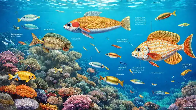 Animales acuáticos en arrecife vibrante y detallado