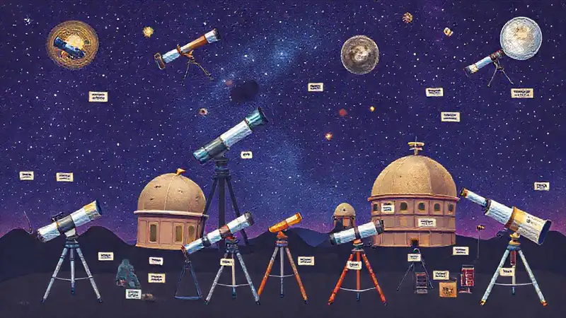 Telescopios variados en observatorios astronómicos